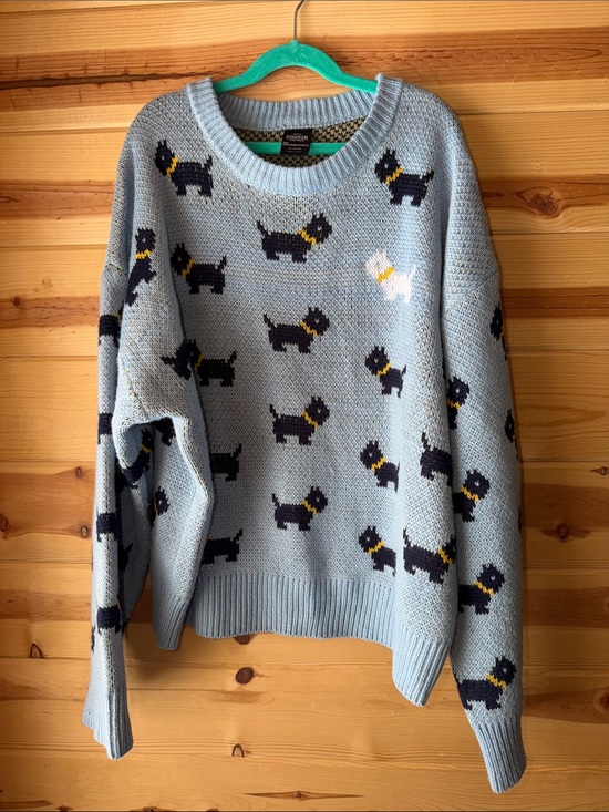 Stranger Things Sweaters - Light Blue Dog-Print Crewneck Sweater - Stranger Things